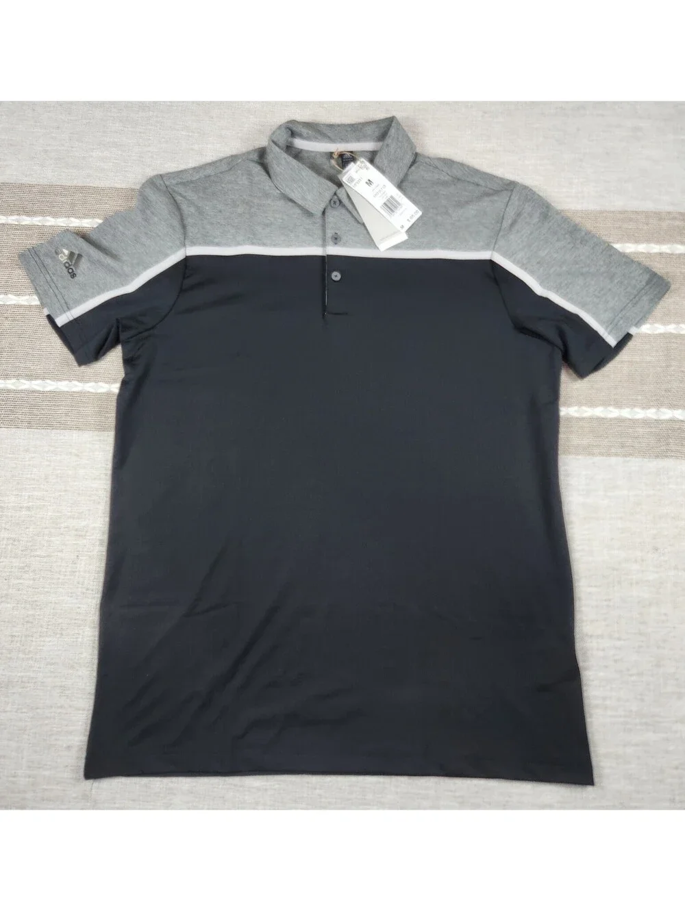 Adidas Hombre Golf Polo Short Sleeve Black Gray White Men's Shirt Size M NWT